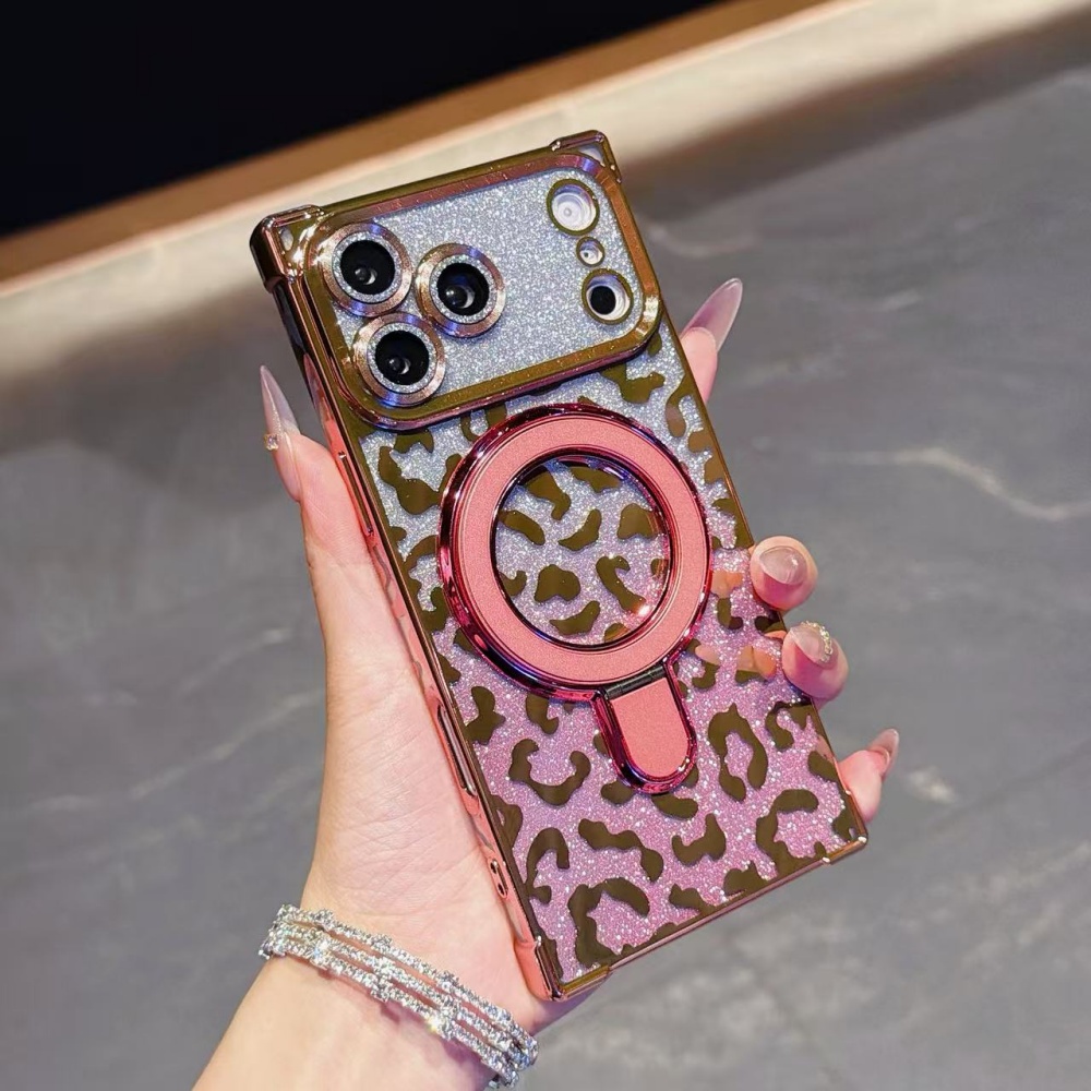 Glitter Shockproof Case - Luxury Plated Leopard Print Glitter Magnetic