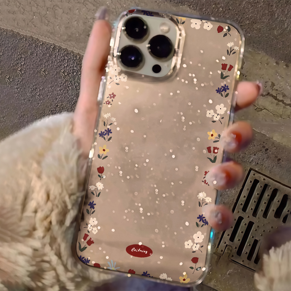 Glitter Shockproof Case - Creative Flower Border Clear Glitter Phone