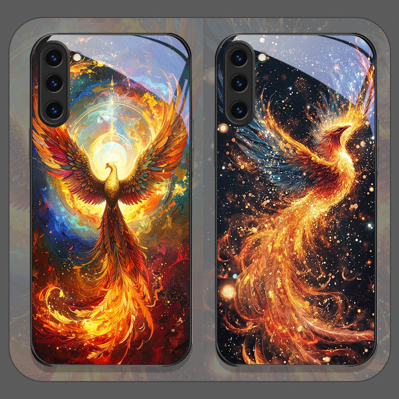Phone Cases For Samsung - Aesthetic Phoenix Fire Feather Pattern Tempered