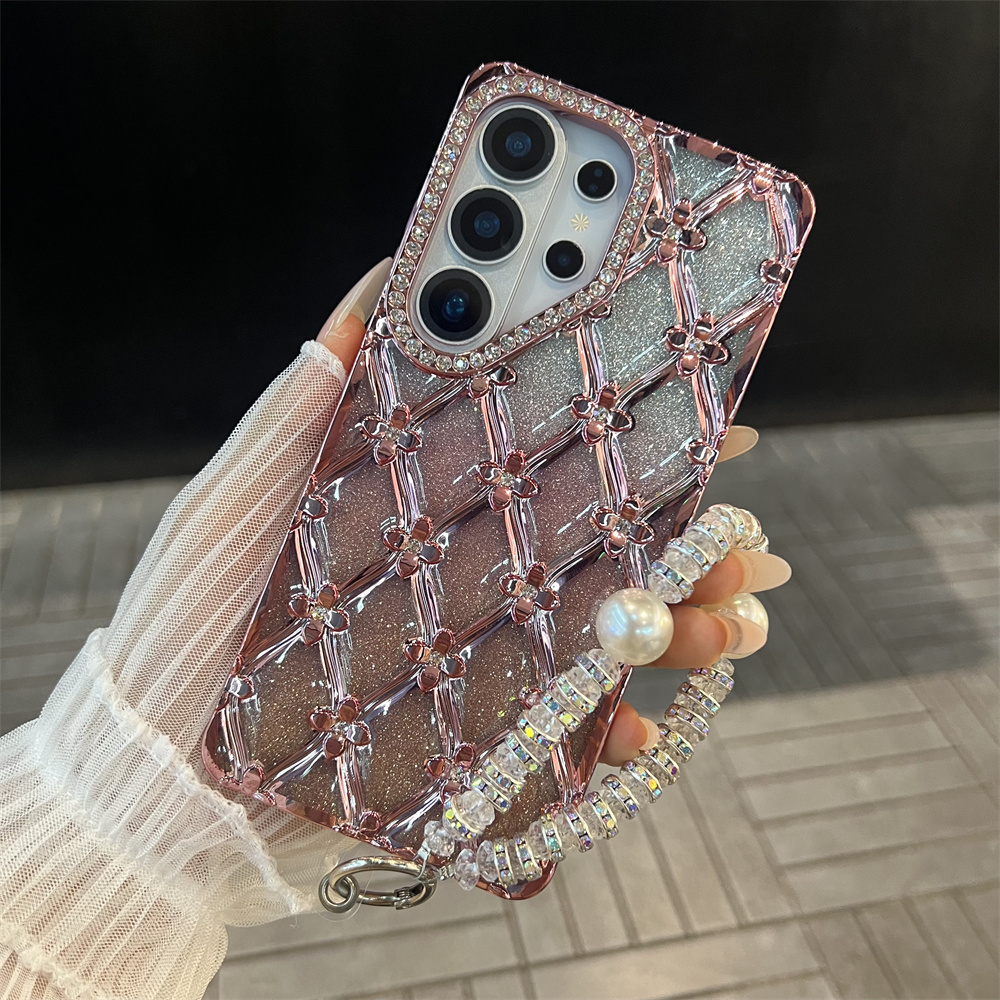 Glitter Shockproof Case - Luxury Plating Flower Glitter Rhinestone Bracelet