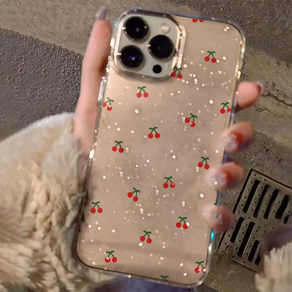 Simple cherry Flowers Clear Gl - Glitter Shockproof Case ulasan dan harga