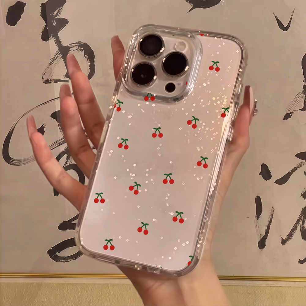 Simple cherry Flowers Clear Gl - Glitter Shockproof Case ulasan dan harga