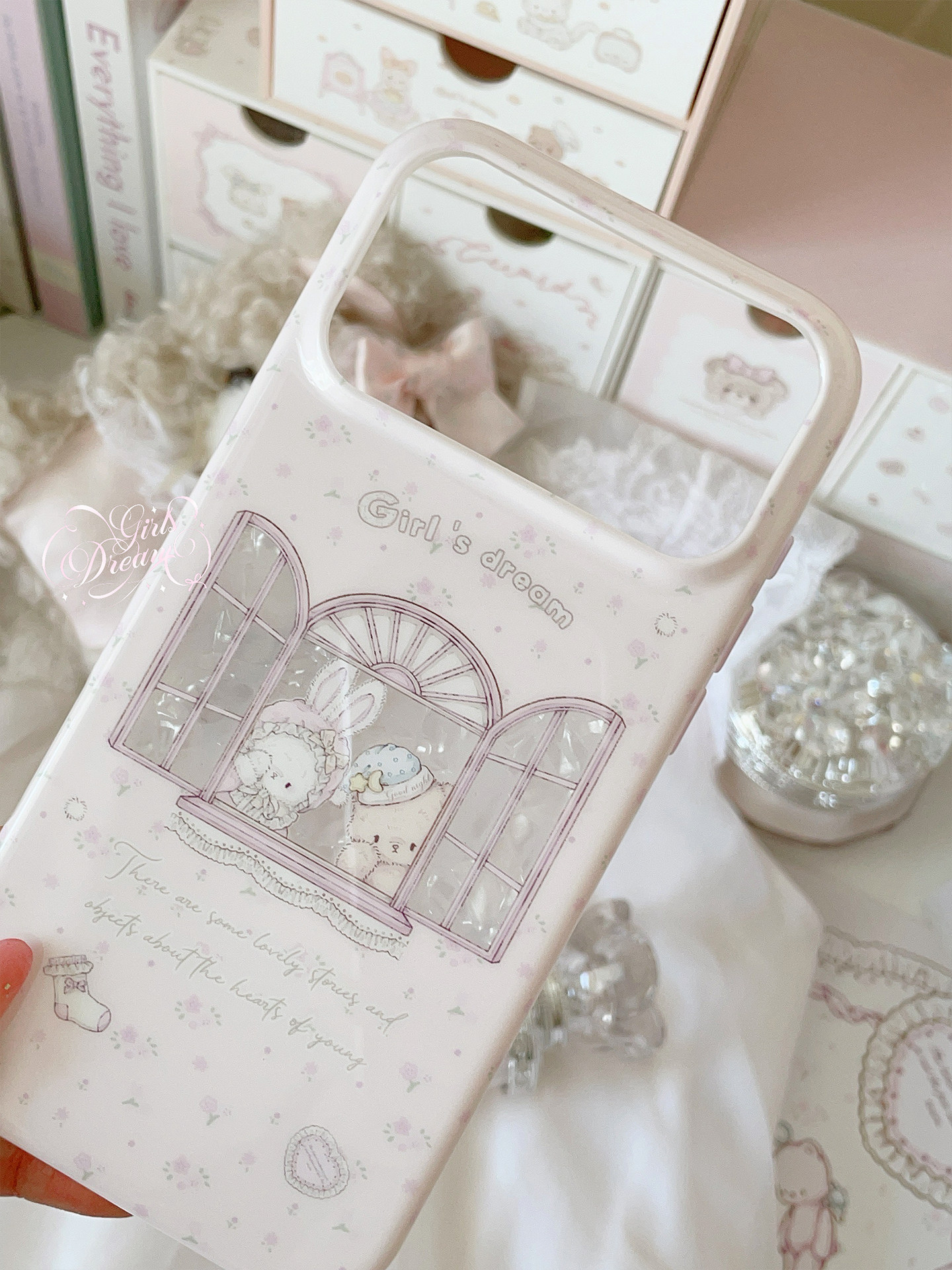 Kawaii Bunny Bear Floral Pink  - Phone Cases Girls ulasan dan harga