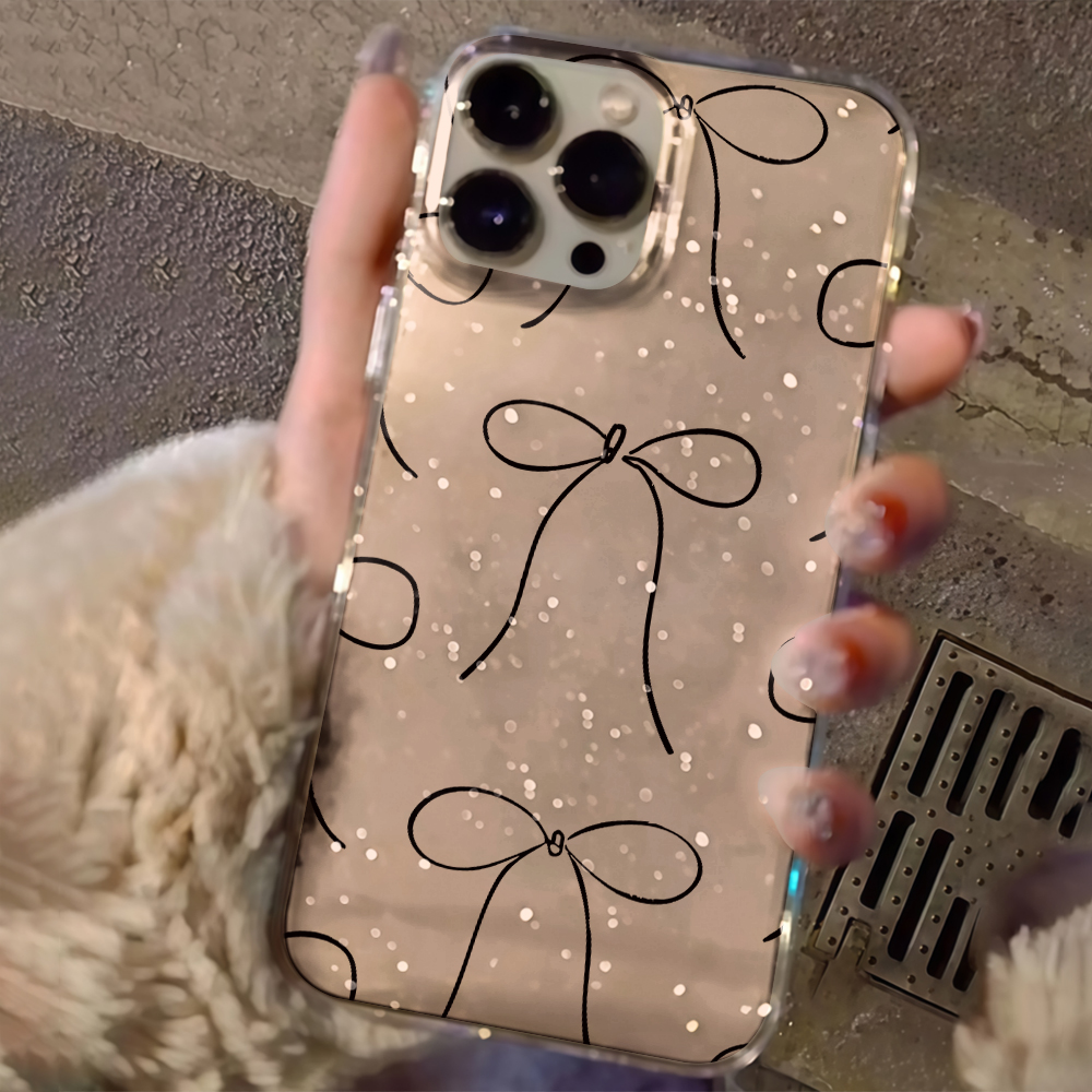 Luxury Minimalist Bow Clear Gl - Glitter Shockproof Case ulasan dan harga
