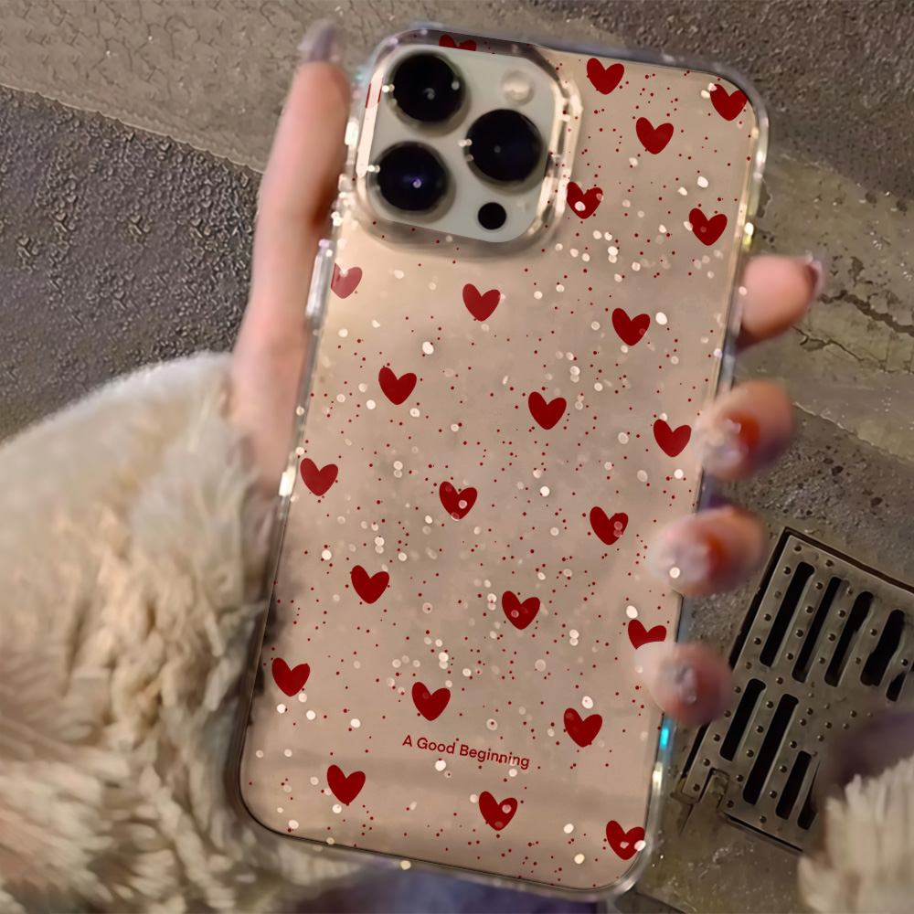 Pink Love Heart Clear Glitter  - Glitter Shockproof Case ulasan dan harga