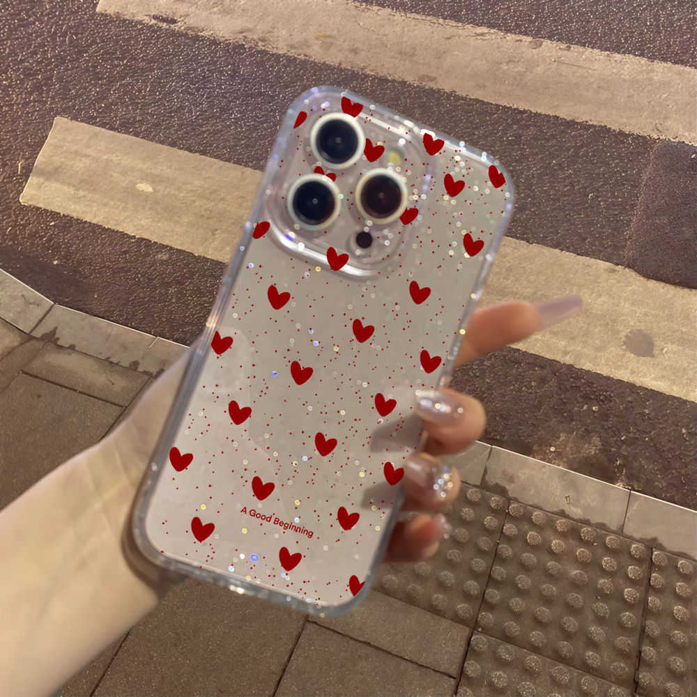 Pink Love Heart Clear Glitter  - Glitter Shockproof Case ulasan dan harga