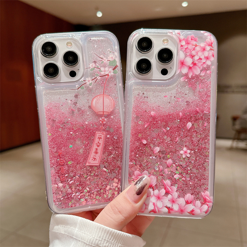 Peach Blossom Glitter Quicksan - Phone Cases Burga ulasan dan harga