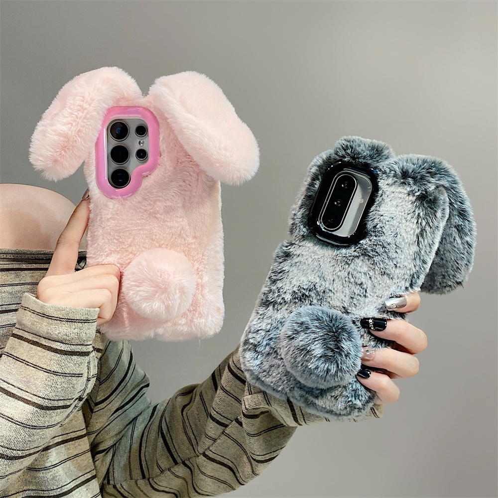 Cute Rabbit Ears Fluffy Stand  - Phone Cases Holder ulasan dan harga